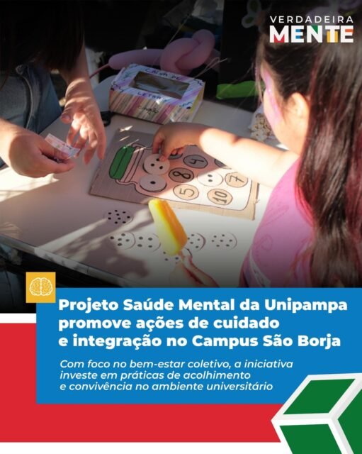 Cuidar da saúde mental é também fortalecer redes de apoio e espaços de bem-estar💛
Desde 2019, o Projeto Saúde Mental desenvolve ações de acolhimento, integração e prevenção na Unipampa Campus São Borja. Em nossa reportagem, você conhece os projetos em andamento, como o Cantinho do Acolhimento, UniPampinhos - Acolher em Rede e UniPausa, além dos Grupos Terapêuticos e demais iniciativas que contribuem para construir uma universidade mais humana e acolhedora.
Ficou interessado?
Clique no link da bio e leia a reportagem “Projeto Saúde Mental da Unipampa promove ações de cuidado e integração no Campus São Borja”.