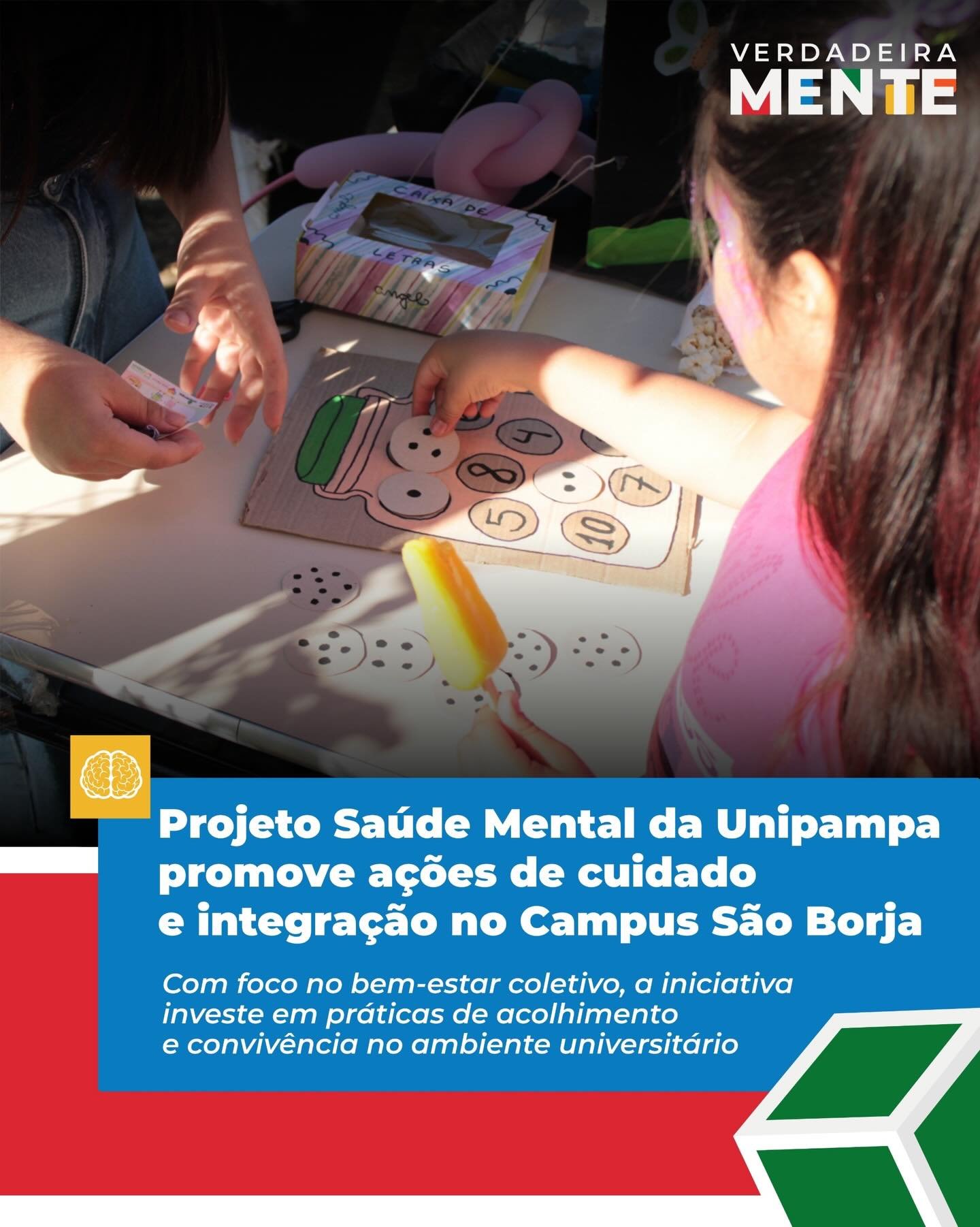 Cuidar da saúde mental é também fortalecer redes de apoio e espaços de bem-estar💛
Desde 2019, o Projeto Saúde Mental desenvolve ações de acolhimento, integração e prevenção na Unipampa Campus São Borja. Em nossa reportagem, você conhece os projetos em andamento, como o Cantinho do Acolhimento, UniPampinhos - Acolher em Rede e UniPausa, além dos Grupos Terapêuticos e demais iniciativas que contribuem para construir uma universidade mais humana e acolhedora.
Ficou interessado?
Clique no link da bio e leia a reportagem “Projeto Saúde Mental da Unipampa promove ações de cuidado e integração no Campus São Borja”.