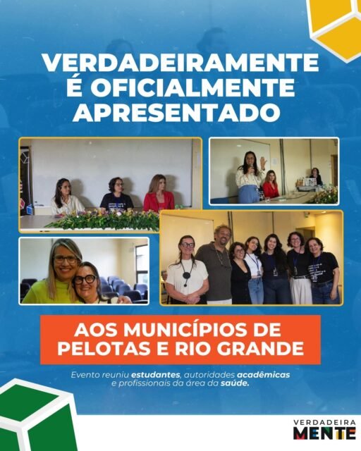 🧠 Lançamento: na última segunda-feira (01), o Verdadeiramente foi oficialmente apresentado às cidades de Pelotas e Rio Grande durante cerimônia no Auditório Acadêmico da @UFPel. O momento reuniu comunidade acadêmica, autoridades da área da saúde e comunicadores parceiros do projeto.
Durante o evento, foram apresentadas as bolsistas representantes do VD em Pelotas, @andrine_teixeiraa e @mcristinam_, e realizado um bate-papo entre as professoras @lumcarvalho e @raquelrec, que reforçaram o papel do jornalismo científico no enfrentamento à desinformação.
A matéria completa sobre a cerimônia pode ser conferida no portal do projeto!
🌐 projetoverdadeiramente.com