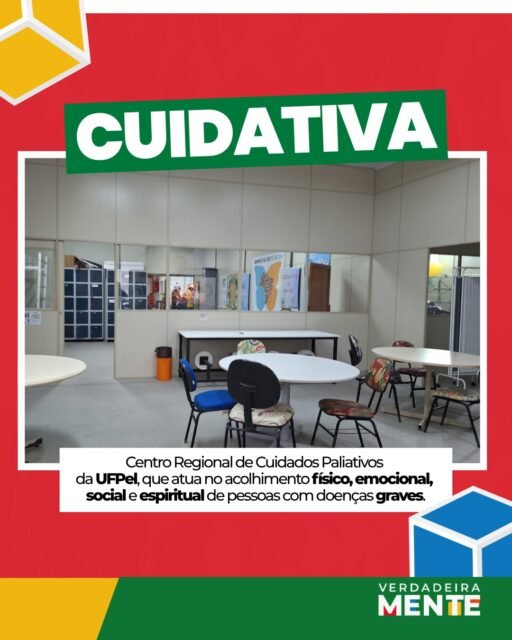 🧡 Cuidados paliativos também são cuidados com a vida. Há nove anos, o Cuidativa, Centro Regional de Cuidados Paliativos do Hospital Escola da UFPel, é referência pelo SUS na Zona Sul do RS, oferecendo atenção integral à saúde física, emocional e social de pessoas que convivem com doenças graves.

Muito além de consultas e medicamentos, o espaço aposta no acolhimento, nas práticas integrativas, na reabilitação, na saúde mental e em atividades que resgatam o cotidiano, a autonomia e a dignidade de cada pessoa. 🌱

Com a criação da Política Nacional de Cuidados Paliativos, o trabalho desenvolvido no Cuidativa ganha ainda mais importância, fortalecendo um modelo de cuidado humanizado, que olha para além da doença e reconhece histórias, afetos e necessidades individuais.

📍 O Cuidativa funciona de segunda a sexta, das 7h às 19h, na Av. Duque de Caxias, 104 – Pelotas.
📞 Informações: (53) 99175-7529

✨ Cuidar é aliviar o sofrimento, mas também é criar espaço para viver com mais conforto, afeto e sentido.

Reportagem: Andrine Teixeira / Graduanda de Jornalismo - UFPel