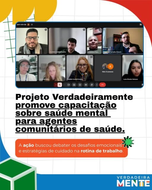 Cuidar de quem cuida também deve ser uma prioridade. 💙
Agentes Comunitários de Saúde participaram da capacitação “Diálogos em Saúde: Estratégias para o Cuidado”, promovida pelo Projeto VerdadeiraMente, em parceria com o Instituto Federal Farroupilha, para refletir sobre os desafios emocionais da profissão e discutir estratégias de autocuidado e promoção da saúde mental.
Durante o encontro, que ocorreu de forma online na última na sexta-feira (19/06), temas como sobrecarga emocional, estabelecimento de limites, acolhimento e bem-estar no ambiente de trabalho foram debatidos em uma roda de conversa que valorizou a escuta e a troca de experiências.
Confira a matéria completa sobre a capacitação através do link na bio!