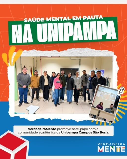 Na última sexta-feira, 26 de junho, o Projeto VerdadeiraMente promoveu um bate-papo sobre saúde mental e desinformação com a comunidade acadêmica da Unipampa – Campus São Borja.
Realizado no Auditório Mara Ribeiro, o encontro contou com a participação da coordenadora do projeto, Luciana Menezes Carvalho, e do editor do núcleo criativo, Rômulo Tondo.
Durante a atividade, foram apresentadas ações desenvolvidas pelo VerdadeiraMente, como palestras em escolas, parcerias com agentes comunitários de saúde e os programetes ProtejaMente. A conversa também abordou os desafios da desinformação, da divulgação baseada em evidências e do acesso à informação de qualidade.
O encontro fortaleceu a integração entre o VerdadeiraMente e a Unipampa, abrindo possibilidades para novas ações conjuntas no próximo semestre.
Estudantes, docentes, cursos e projetos interessados em construir atividades sobre saúde mental, comunicação e informação de qualidade podem entrar em contato com o VerdadeiraMente.
Leia a matéria completa no site do VerdadeiraMente.
