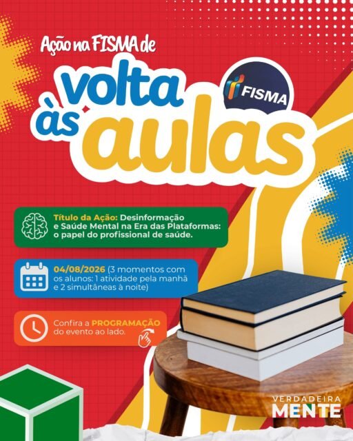 📚 Voltar às aulas também é abrir espaço para novas perguntas, trocas e aprendizados!

No dia 4 de agosto, o projeto VerdadeiraMente estará na FISMA para conversar sobre “Desinformação e Saúde Mental na Era das Plataformas: o papel do profissional de saúde”.

Em três momentos de diálogo, vamos refletir sobre como reconhecer informações confiáveis, enfrentar conteúdos enganosos e compreender a responsabilidade dos profissionais de saúde diante da circulação de desinformação nas plataformas digitais.

🕣 Manhã: 8h30
🕢 Noite: 19h30, com atividades simultâneas

Arraste para o lado, conheça as pessoas que conduzirão as atividades e confira a programação.

Estudantes da FISMA, venham construir conosco este momento de diálogo e aprendizagem. Afinal, informação confiável também é uma forma de cuidado! 🧠🌻

#VerdadeiraMente #FISMA #SaúdeMental #Desinformação #comunicaçãoesaúde